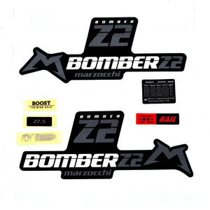 Decal Kit: Marzocchi 2020, Z2, Grey/White Logo, Matte Black Background Marzocchi Bomber Z2